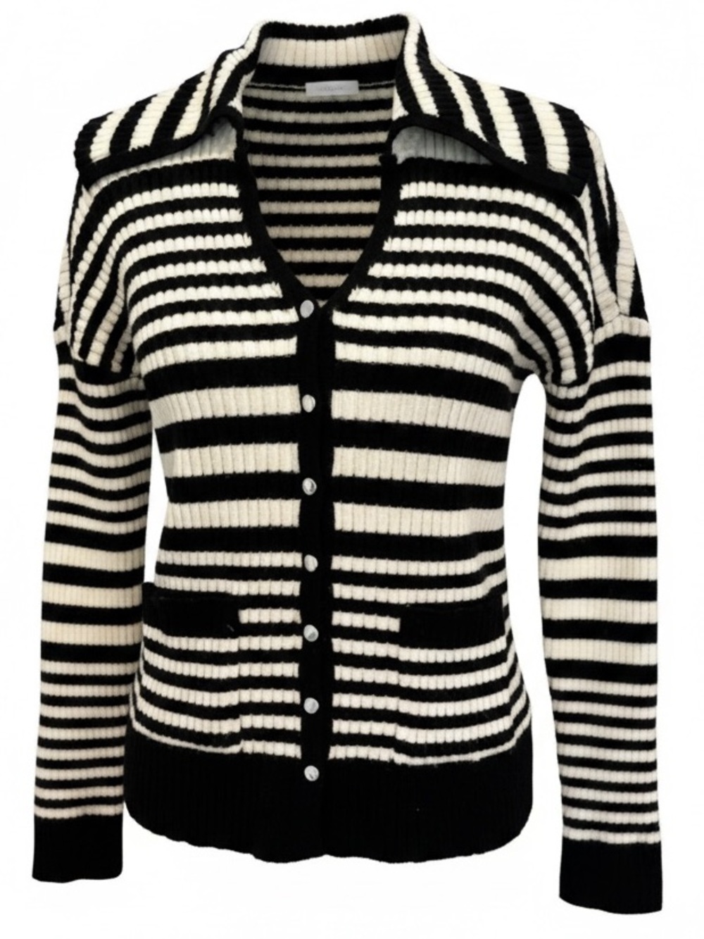 Bagatelle Collection Striped Silver Button Collar Cardigan Sz M